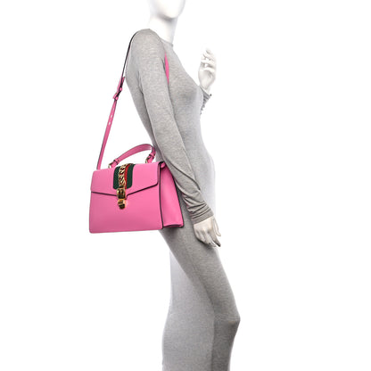 Gucci Vitello Fontanella Web Medium Sylvie Top Handle Bag Pink Tropical Flower 2 of 11