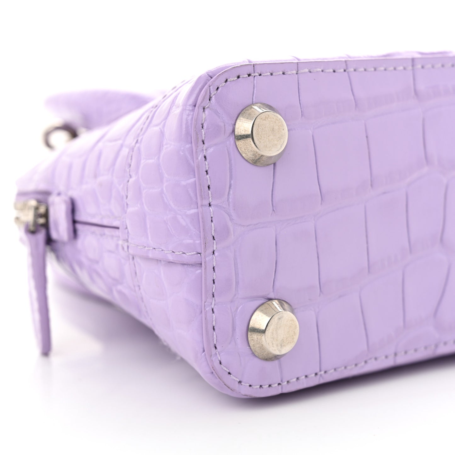 Shiny Calfskin Logo Crocodile Embossed XXS Ville Top Handle Bag Lilac White