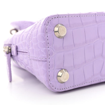 Balenciaga Shiny Calfskin Logo Crocodile Embossed XXS Ville Top Handle Bag Lilac White 9 of 15