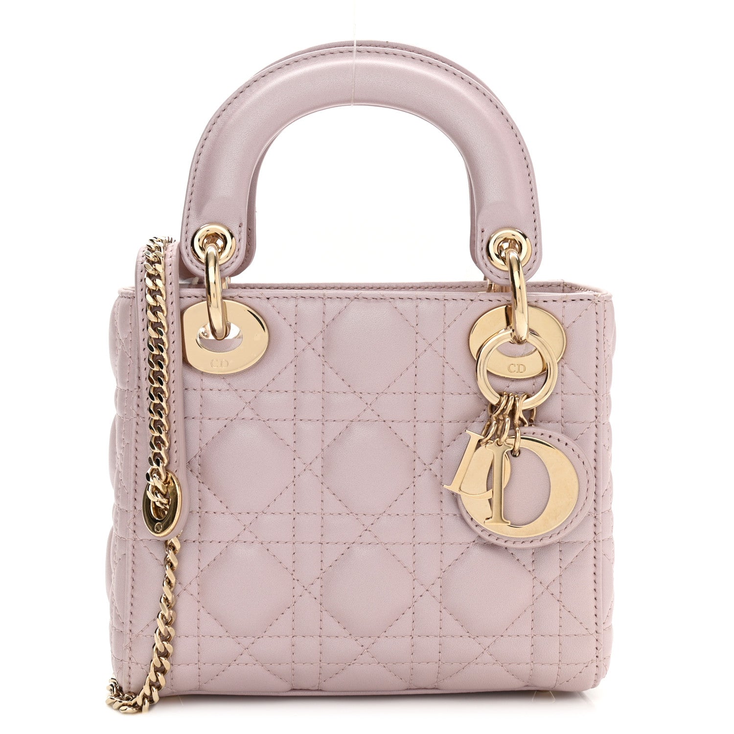 Christian Dior Metallic Lambskin Cannage Mini Lady Dior Lotus 2 of 9