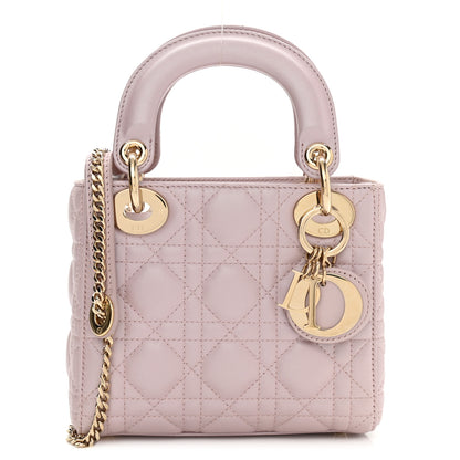 Christian Dior Metallic Lambskin Cannage Mini Lady Dior Lotus 2 of 9