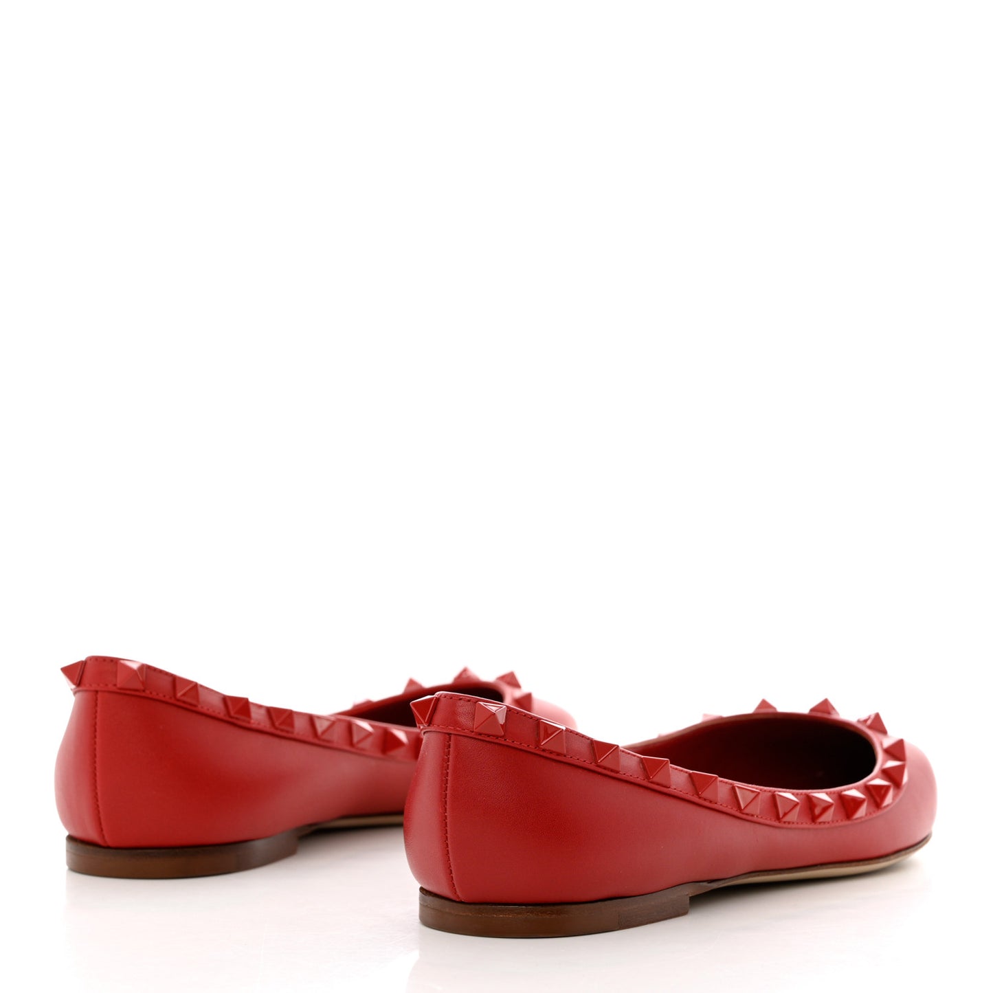 Calfskin Lacquered Monochrome Rockstud Ballerina Flats 37 Rosso Valentino