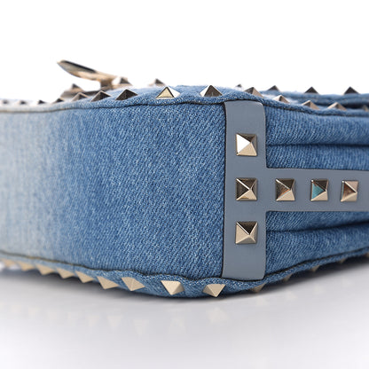 Valentino Garavani Denim Butterfly Embroidered Rockstud Shoulder Flap Messenger Bag Light Denim 8 of 8