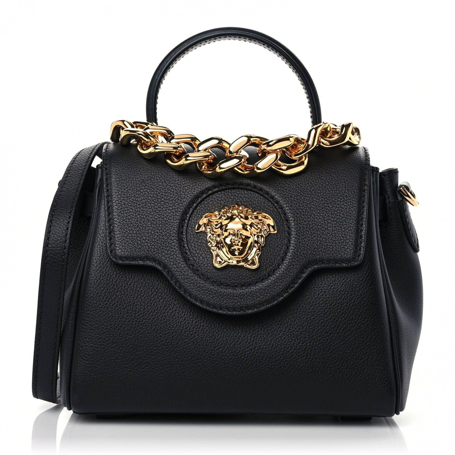 Versace Grained Calfskin Medusa Small Top Handle Handbag Black 1 of 9