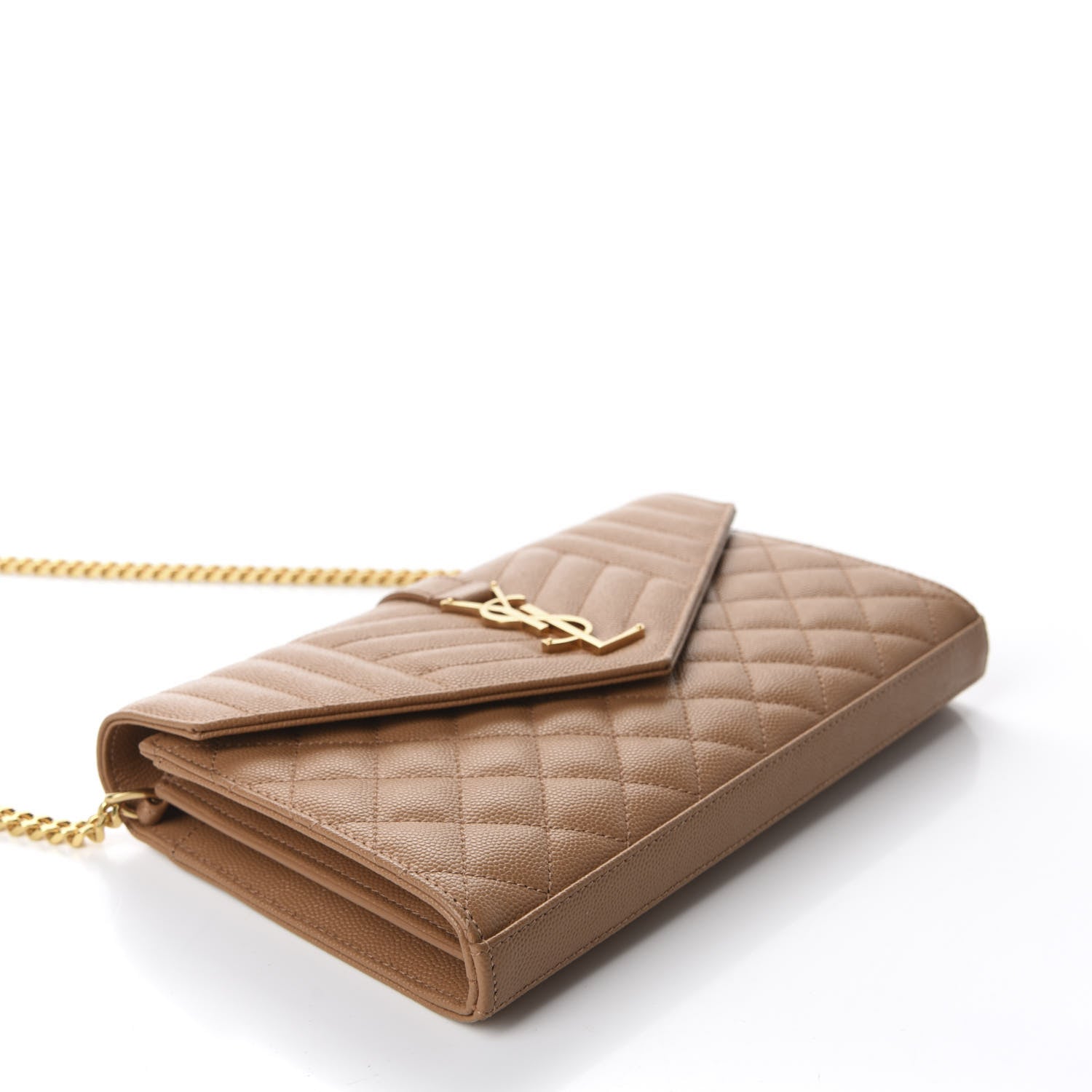 Saint Laurent Grain De Poudre Mixed Matelasse Triquilt Monogram Chain Wallet Dune 4 of 10