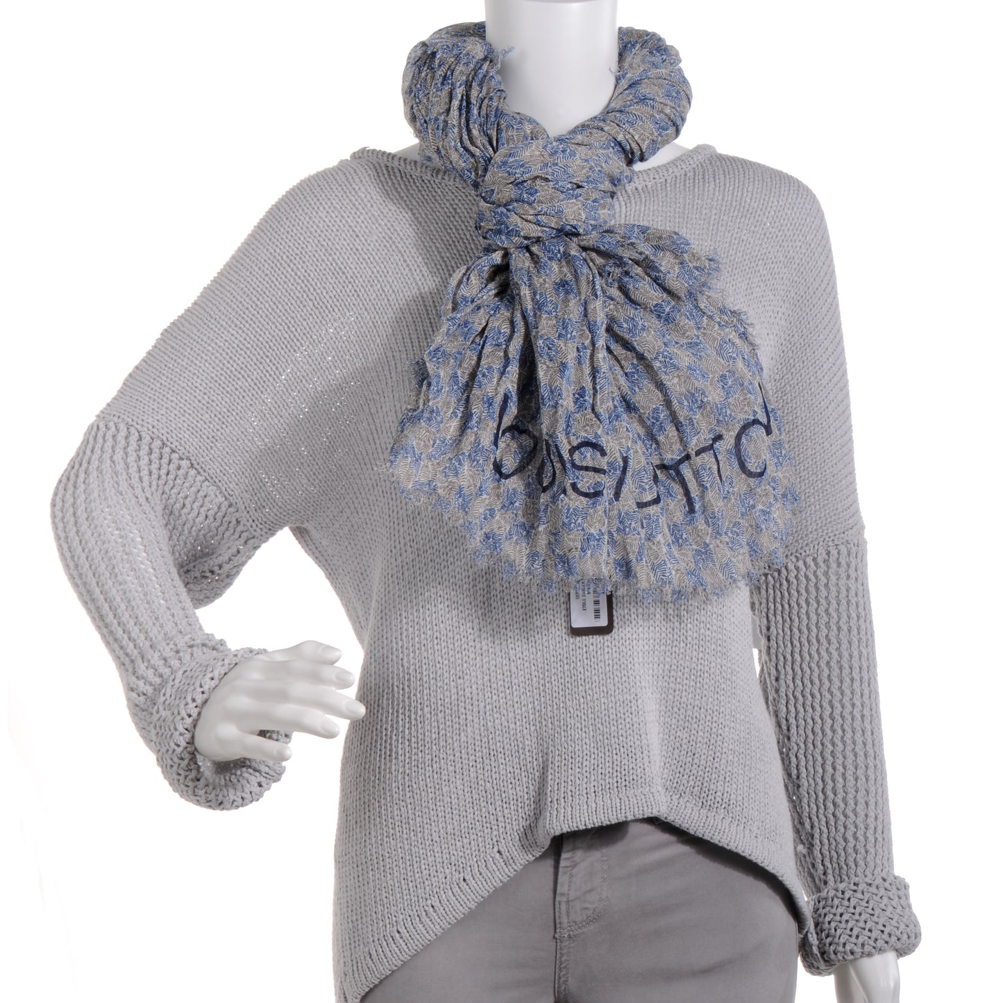 Cotton Linen Etole Damier Palm Stole Blue