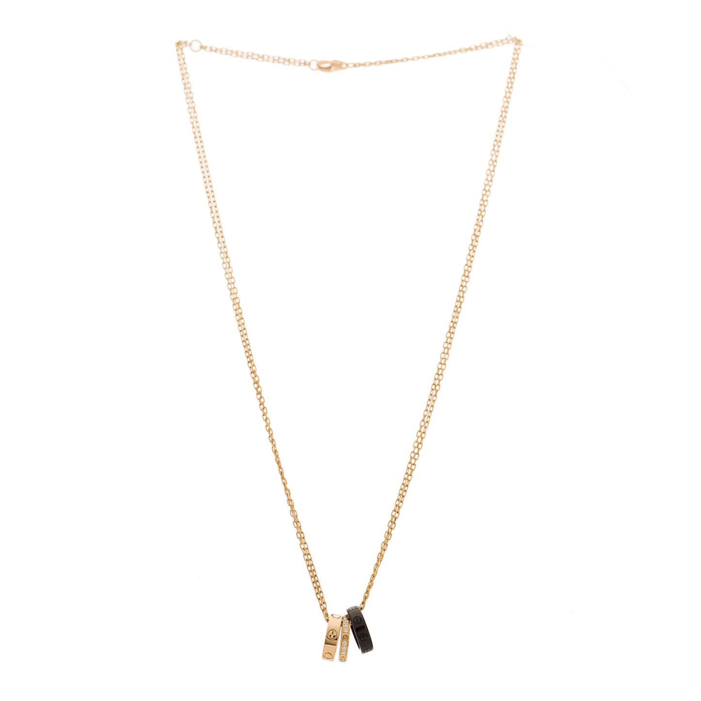 18K Pink Gold Ceramic Diamond Three Ring LOVE Pendant Necklace