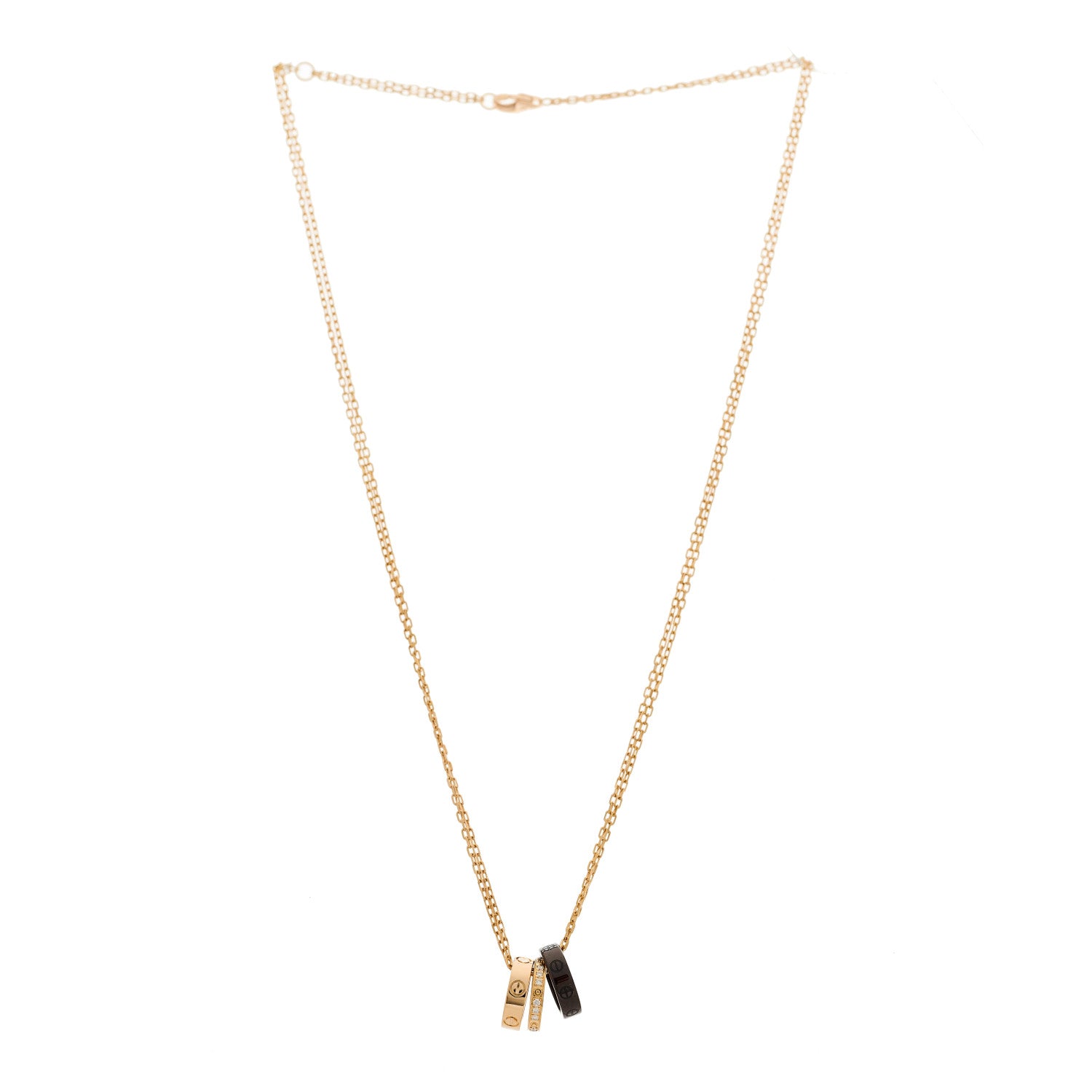 Cartier 18K Pink Gold Ceramic Diamond Three Ring LOVE Pendant Necklace 3 of 5