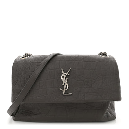 Saint Laurent Calfskin Crocodile Embossed West Hollywood Monogram Fold-Over Dark Brown 1 of 11
