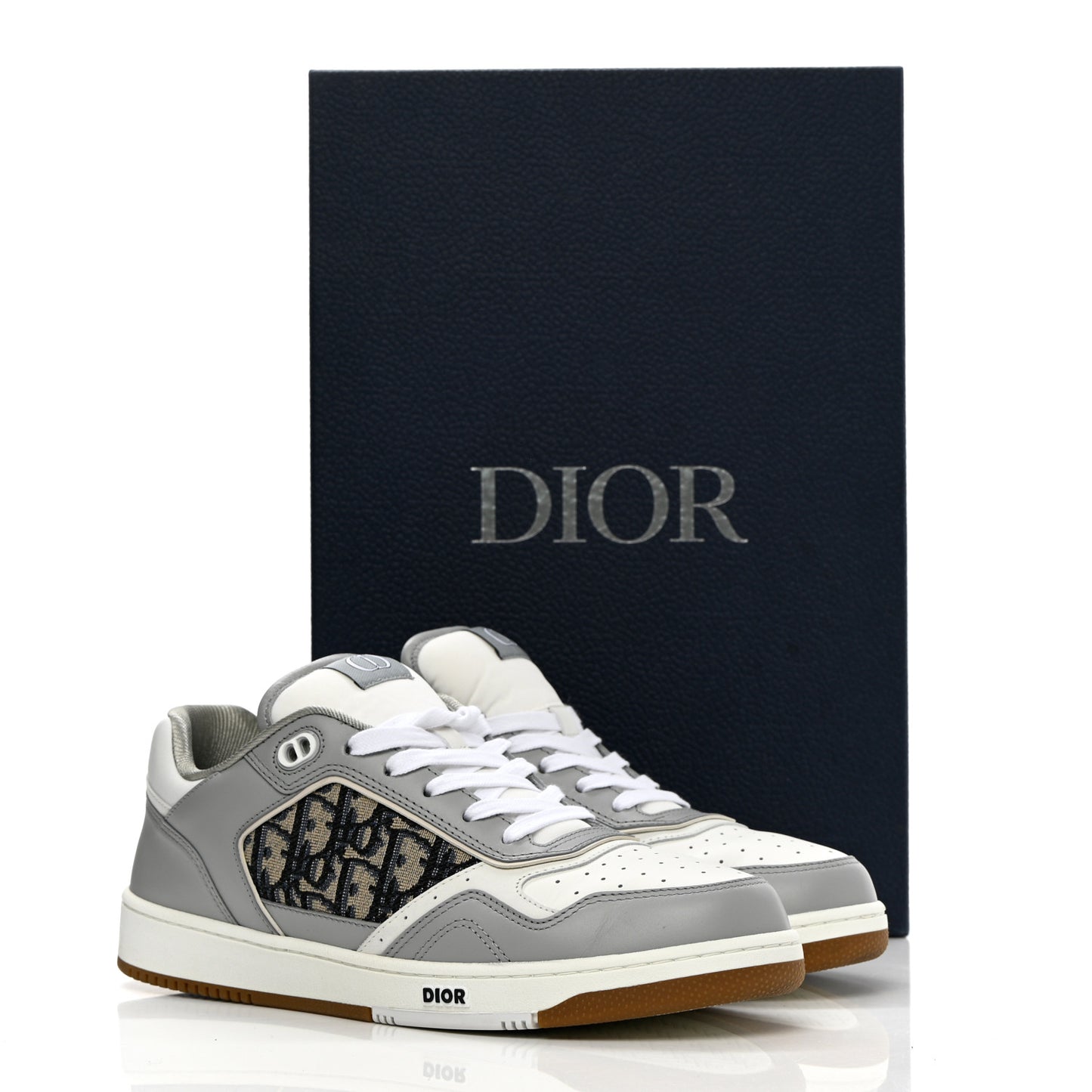 Smooth Calfskin Jacquard Oblique Mens B27 Low Top Sneakers 42.5 Beige Blue