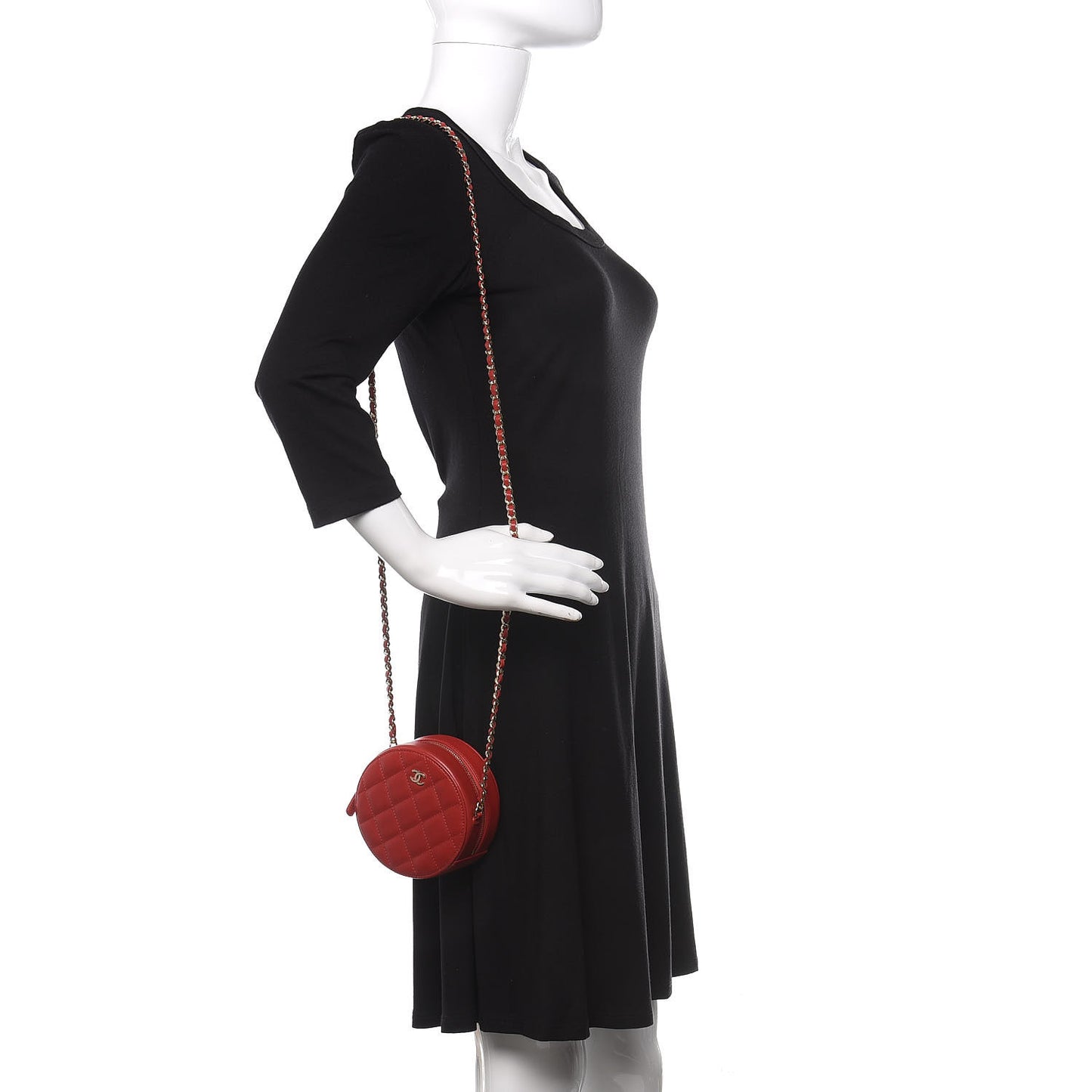 Lambskin Quilted Round Clutch With Chain Red