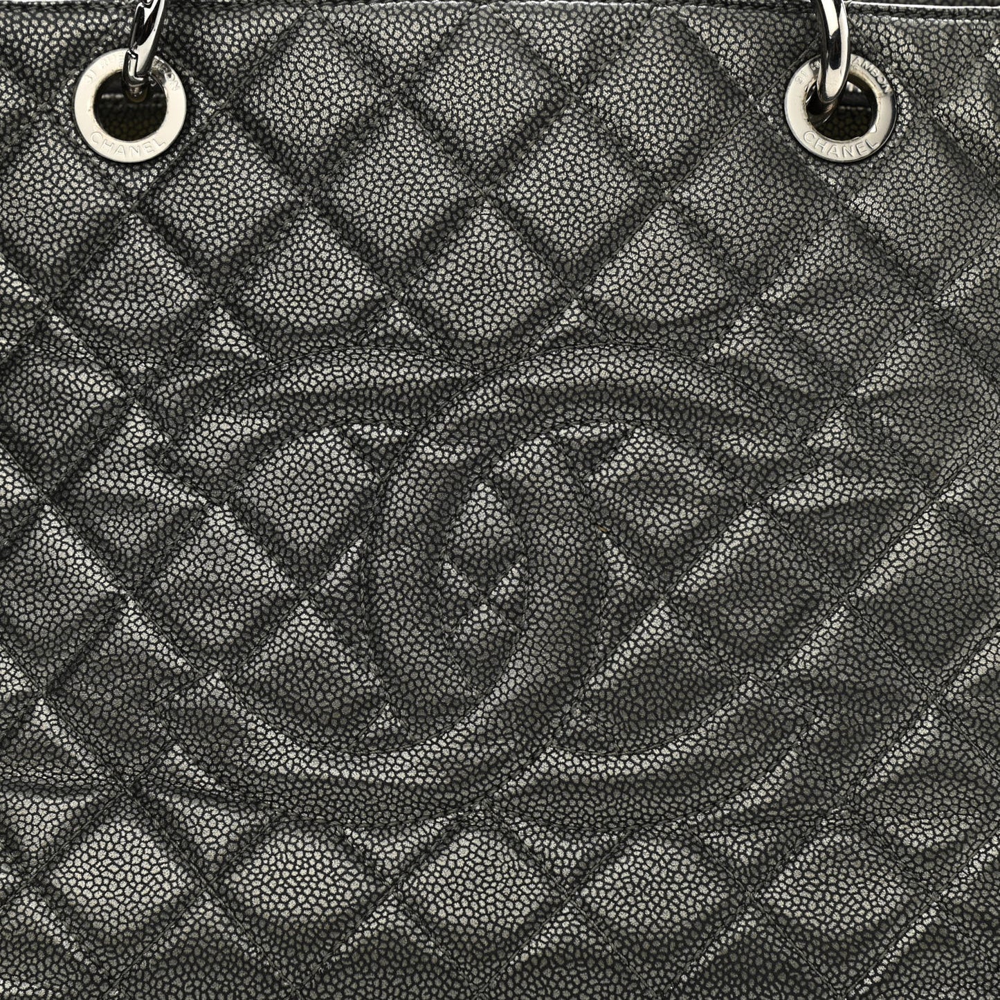 Metallic Caviar Quilted Grand Shopping Tote GST Dark Silver