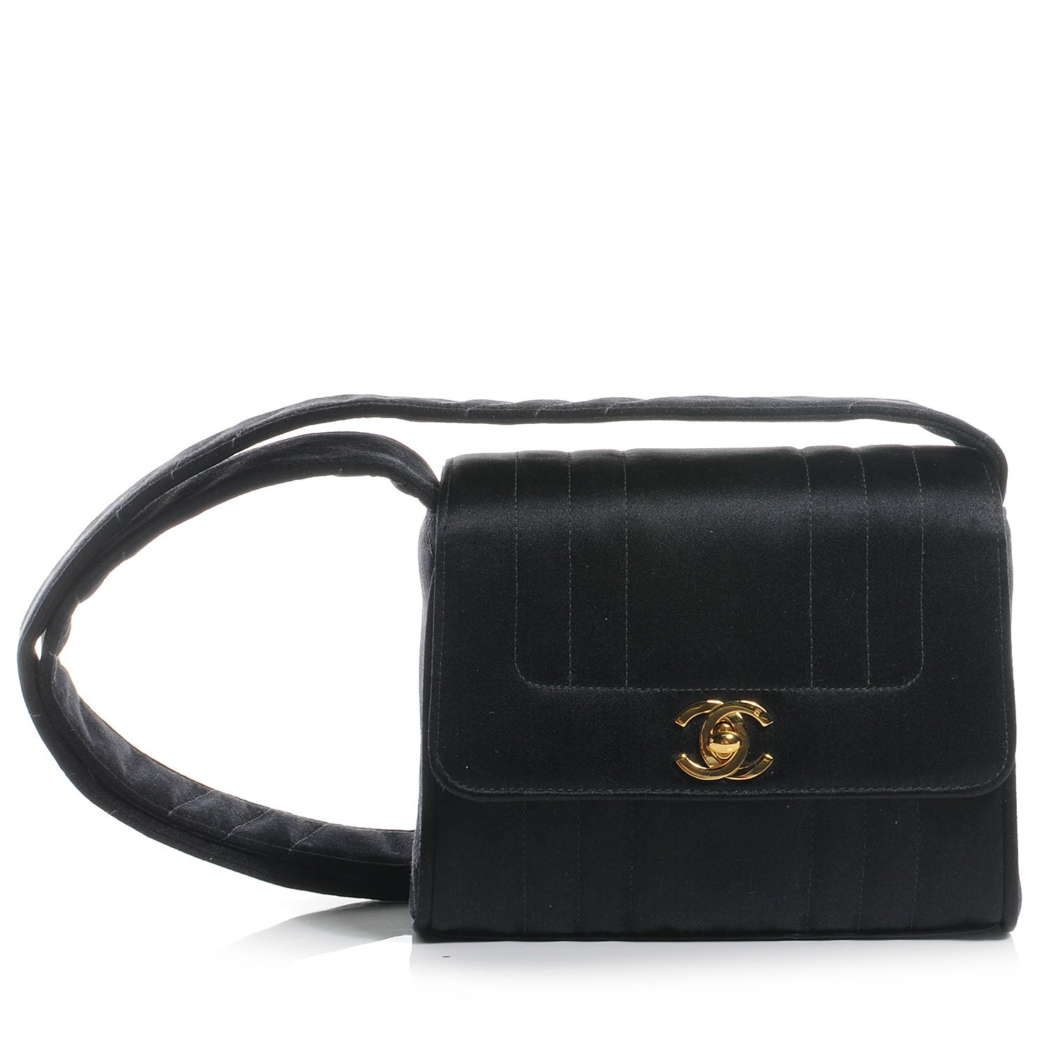 Chanel Satin Vertical Quilt Mini Flap Shoulder Bag Black 1 of 9