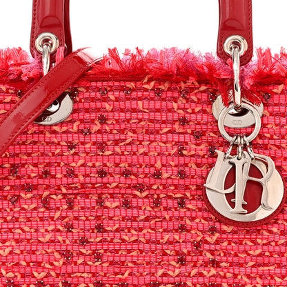 Christian Dior Tweed Fringe Rhinestone Medium Lady Dior Red 8 of 12