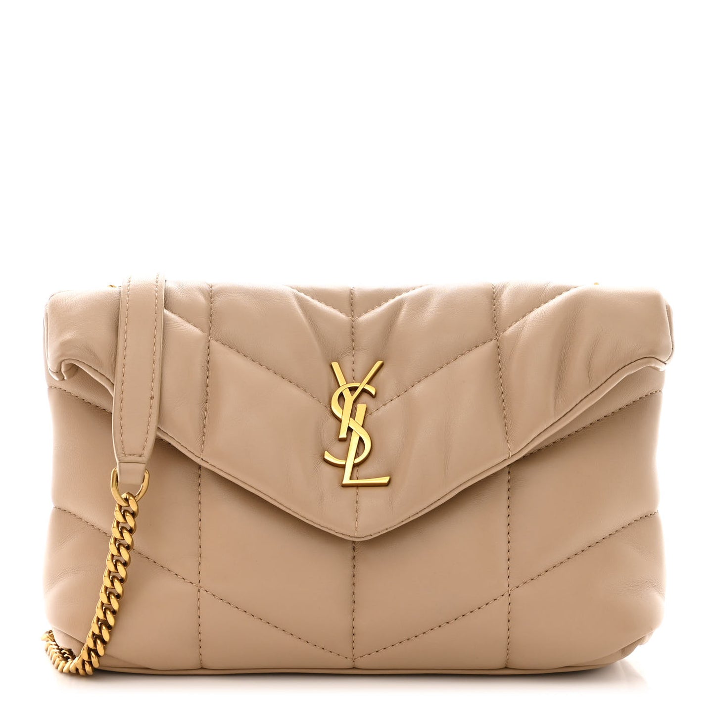 Lambskin Quilted Toy Loulou Puffer Monogram Chain Satchel Dark Beige