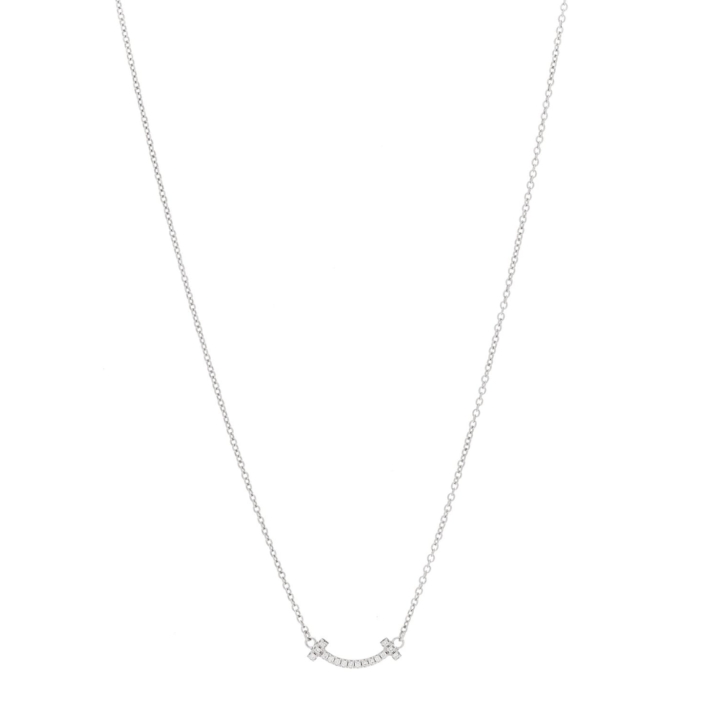 18K White Gold Diamond Mini T Smile Pendant Necklace