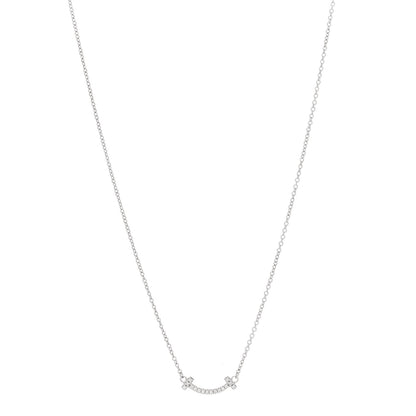 Tiffany 18K White Gold Diamond Mini T Smile Pendant Necklace 1 of 6