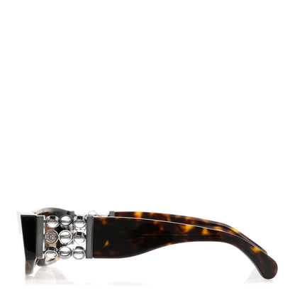 Chanel Acetate Glass Pearl Polarized Oval Sunglasses 5544 Tortoise 3 of 8
