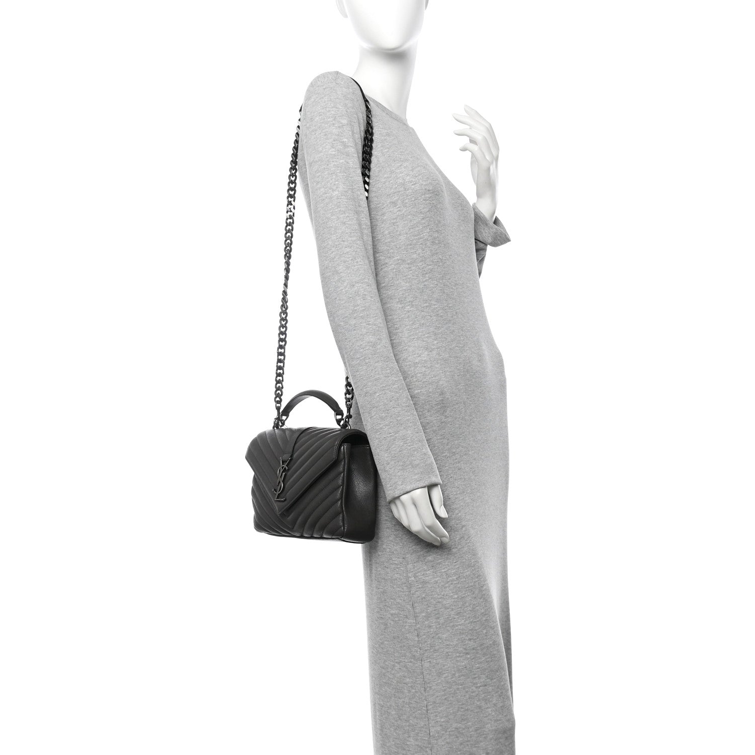 Saint Laurent Sheepskin Matelasse Chevron Monogram Medium College Bag Asphalt 2 of 10