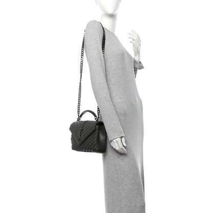 Saint Laurent Sheepskin Matelasse Chevron Monogram Medium College Bag Asphalt 2 of 10
