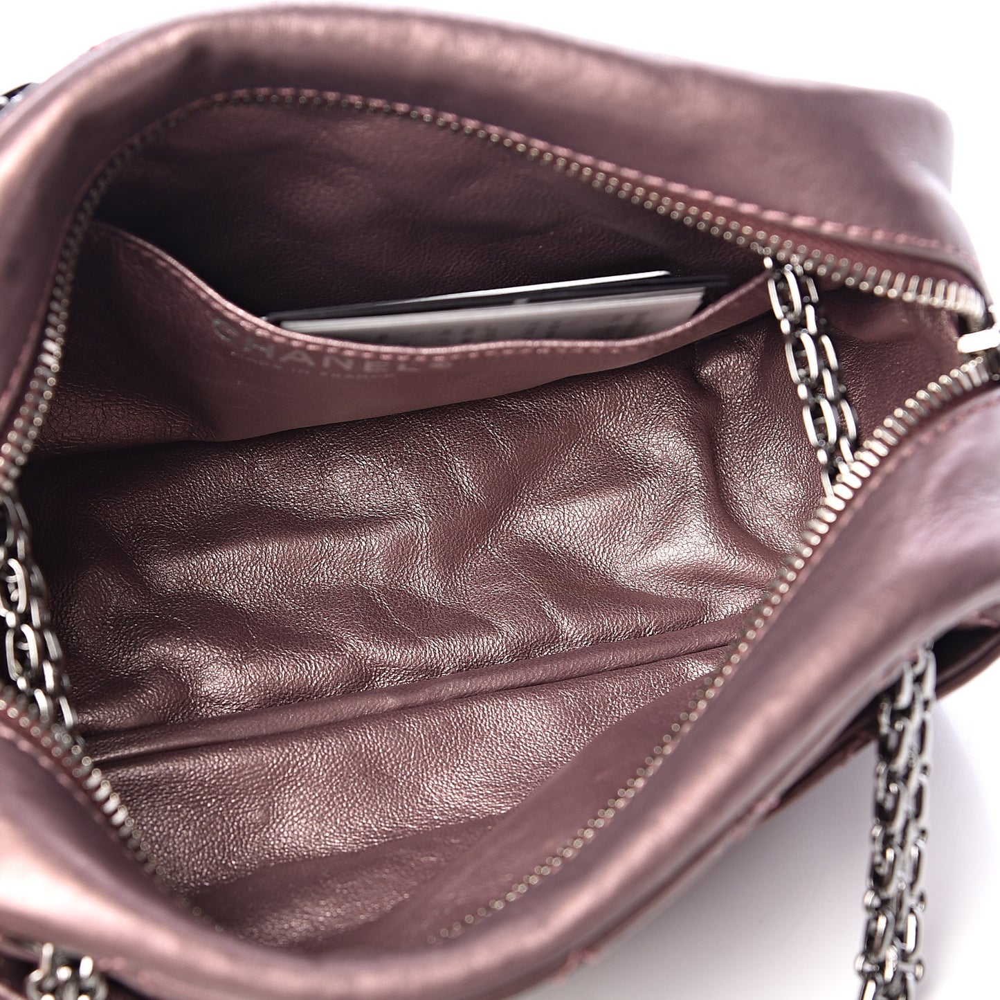Metallic Aged Calfskin Quilted Small Reissue Camera Case Rose Fonce