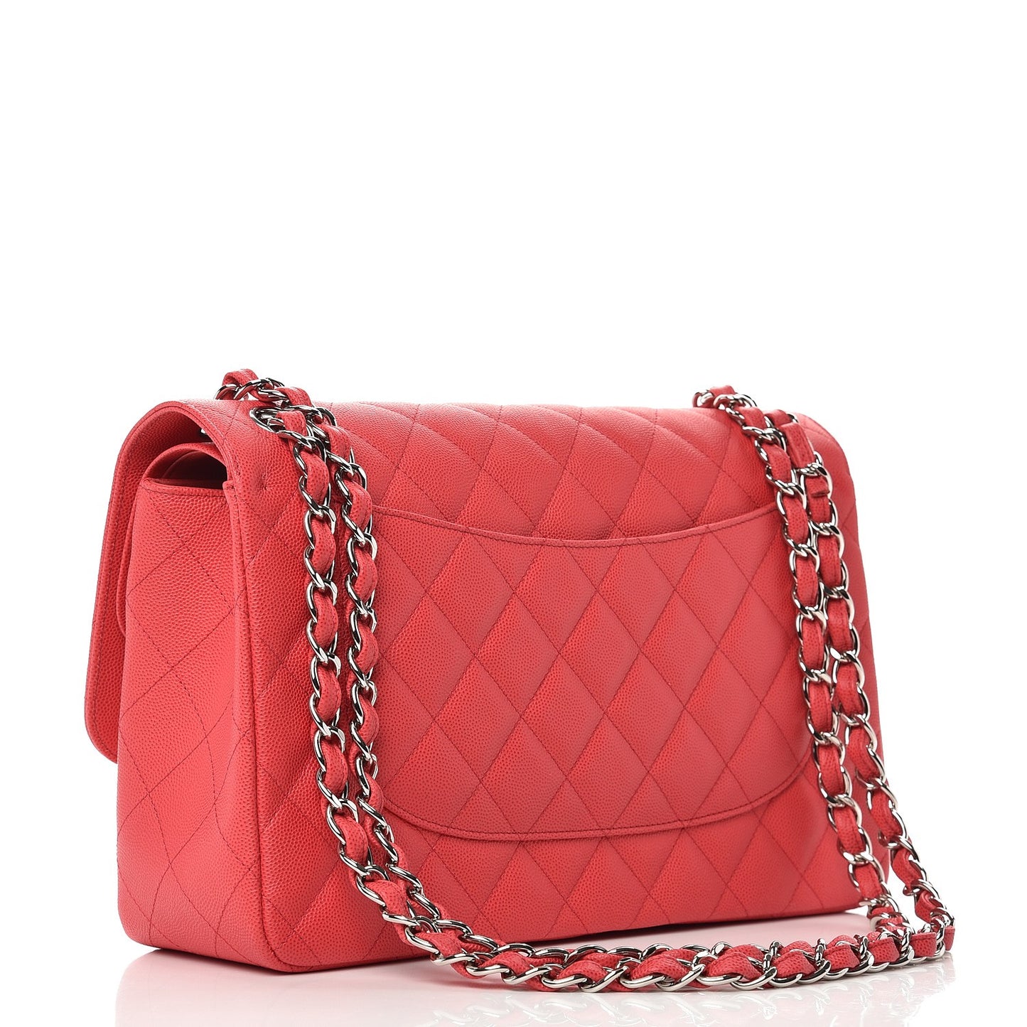 Caviar Quilted Jumbo Double Flap Light Red