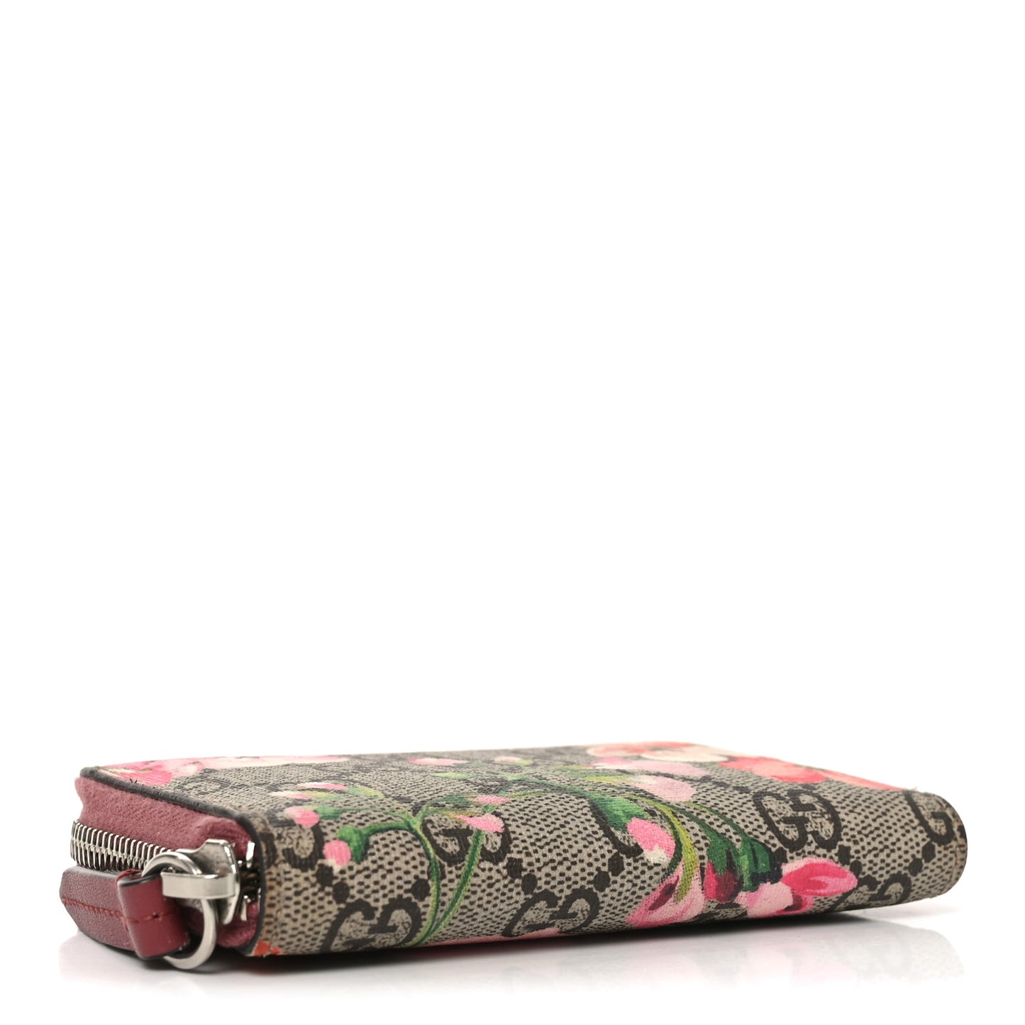 GG Supreme Monogram Blooms Zip Around Card Case Wallet Beige Multicolor Dry Rose