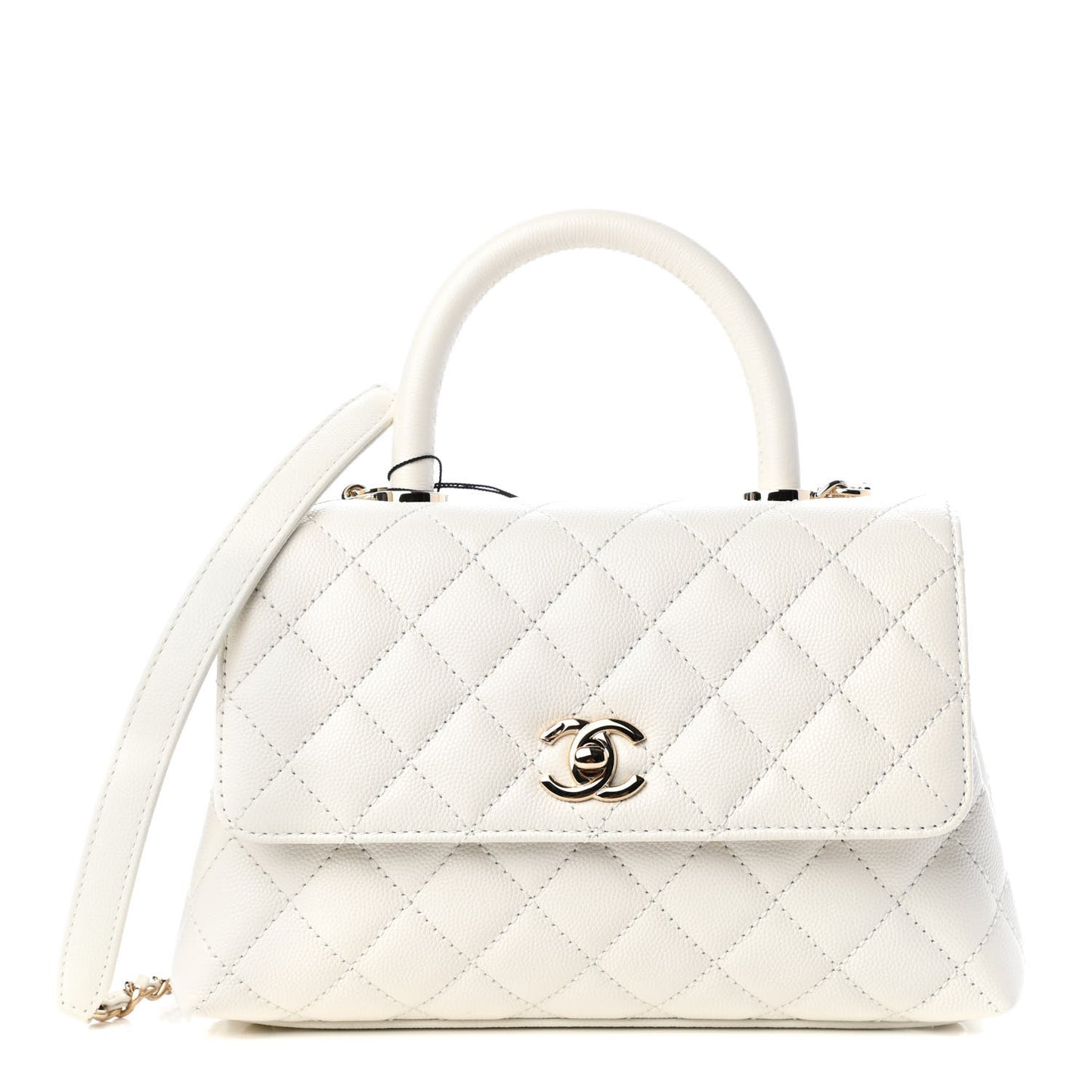 Caviar Quilted Mini Coco Handle Flap White