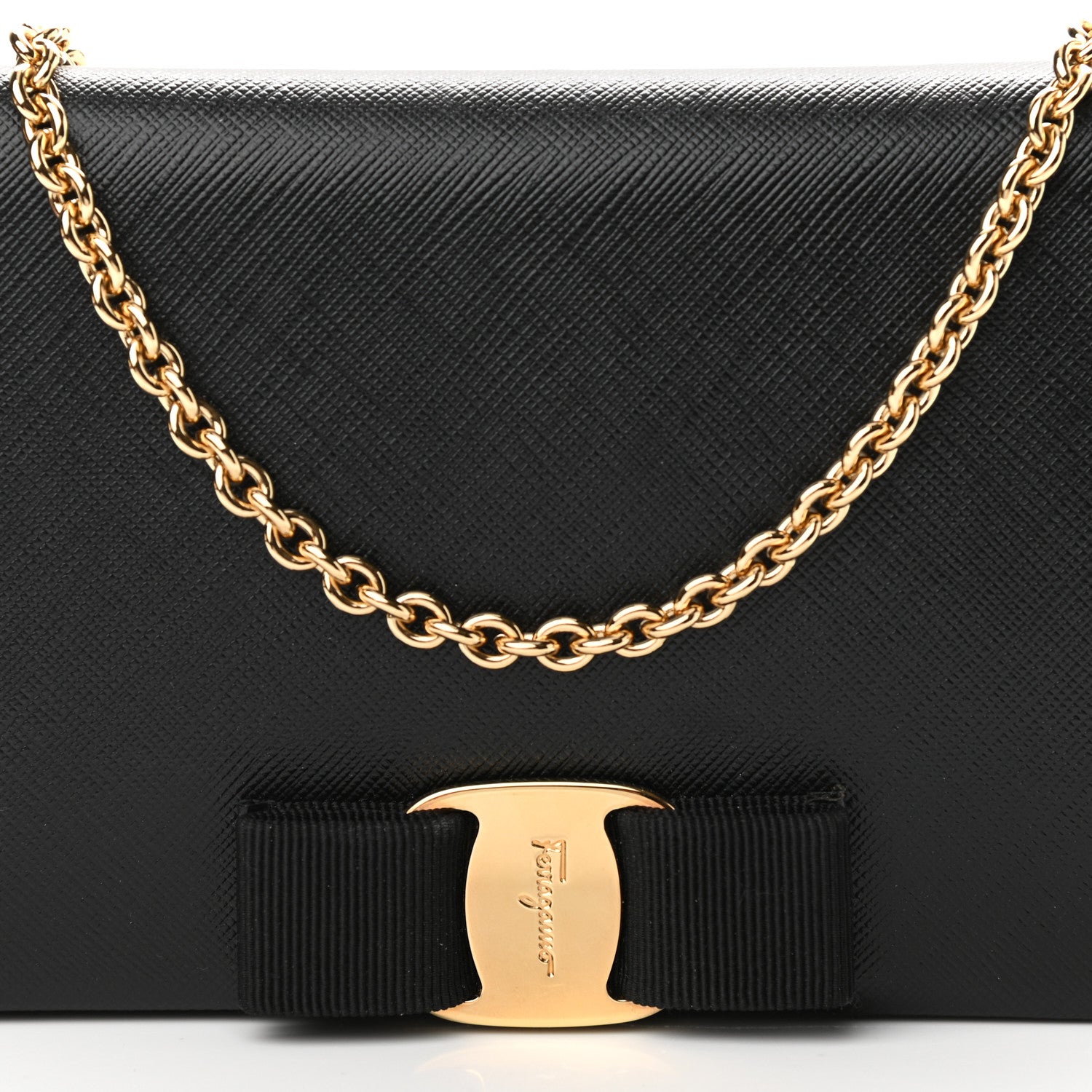 Salvatore Ferragamo Calfskin Vara Wallet On Chain Black 7 of 10