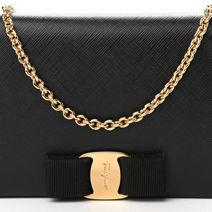 Salvatore Ferragamo Calfskin Vara Wallet On Chain Black 7 of 10