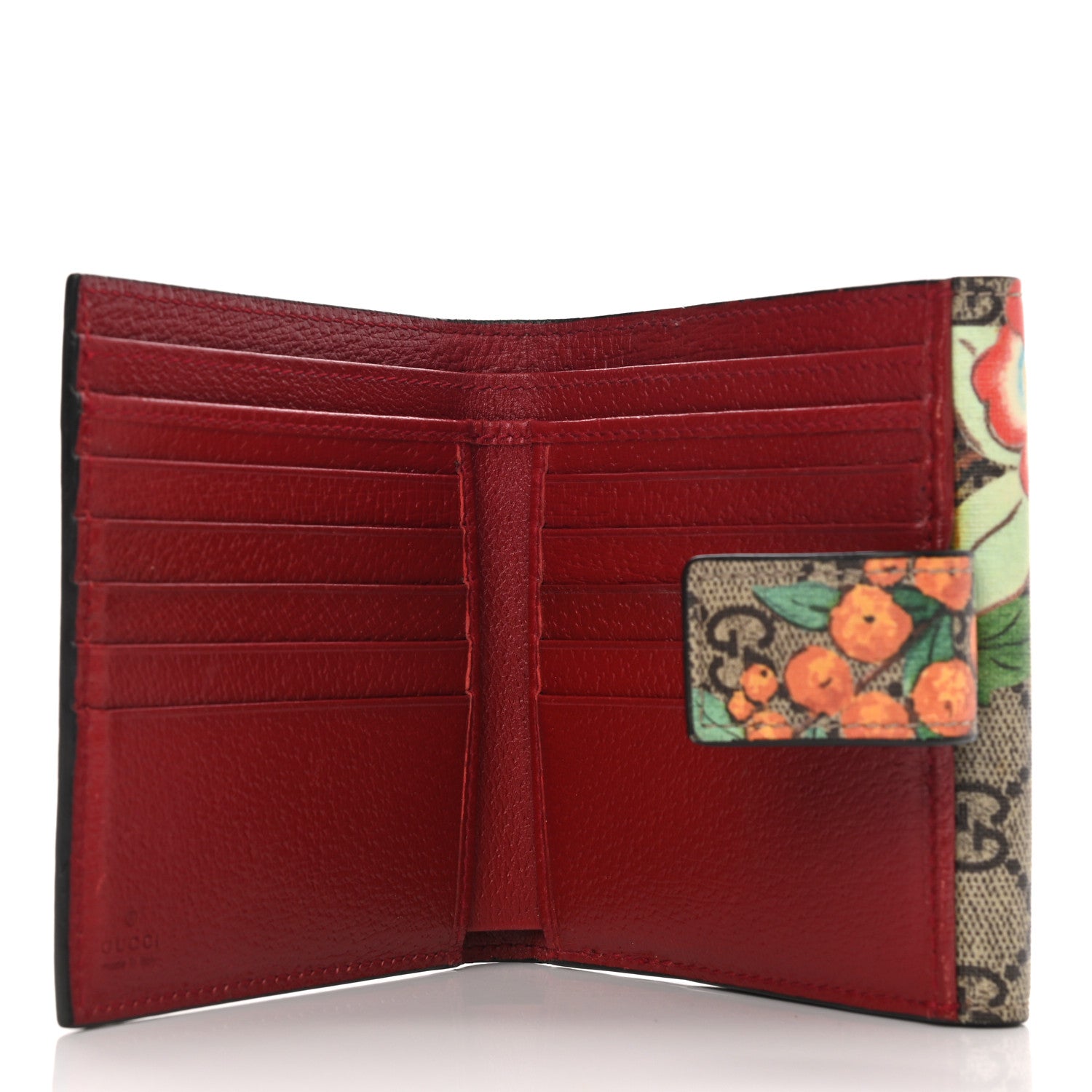 Gucci GG Supreme Monogram Tian French Flap Wallet Beige Multicolor Red 6 of 10