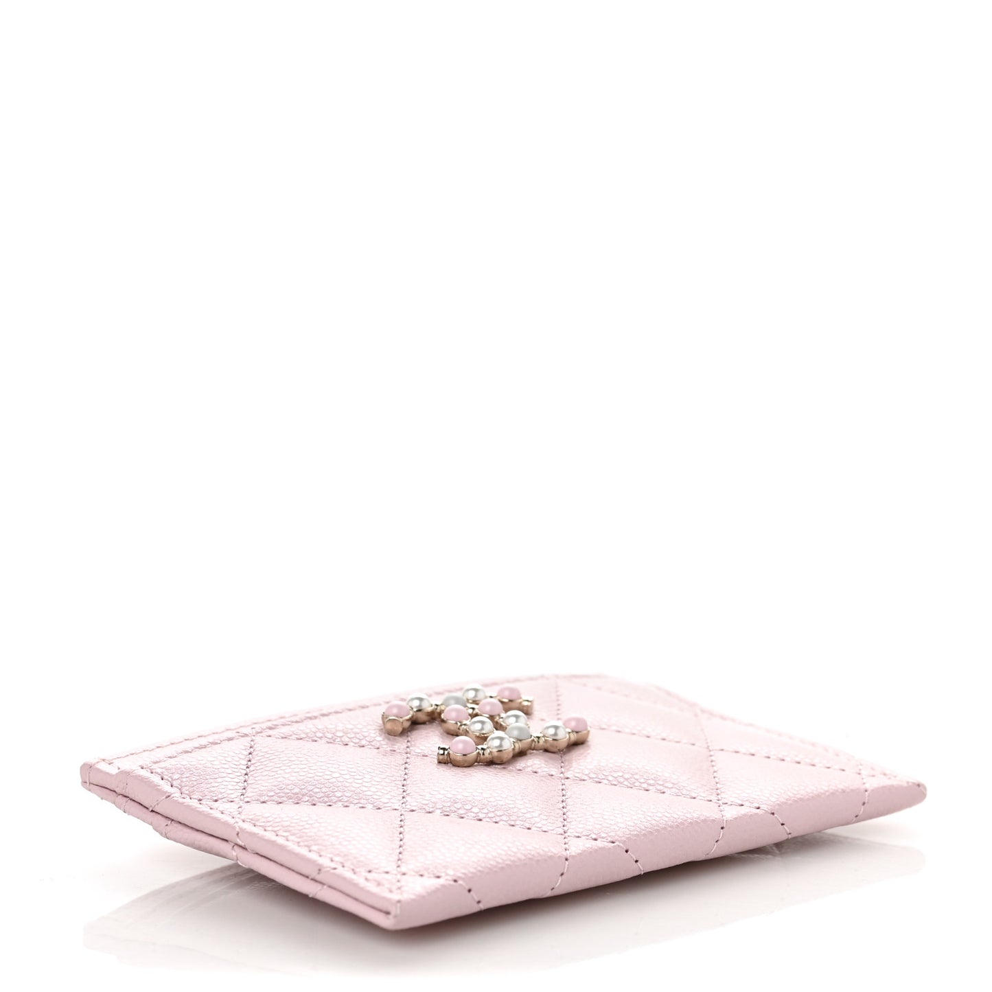 Caviar Pearl Quilted Coco Candy Card Holder Pink
