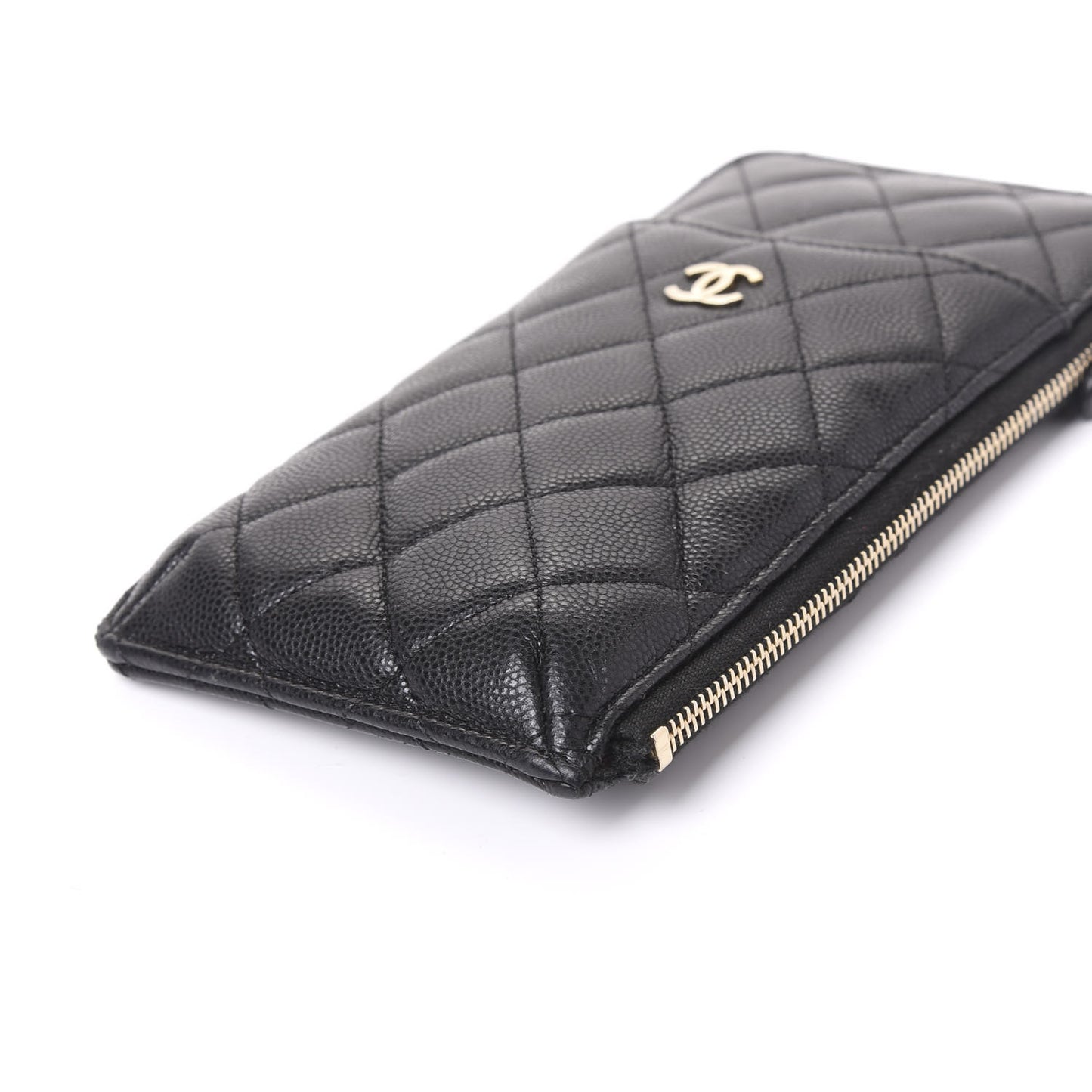 Caviar Quilted Classic Flat Wallet Pouch Black