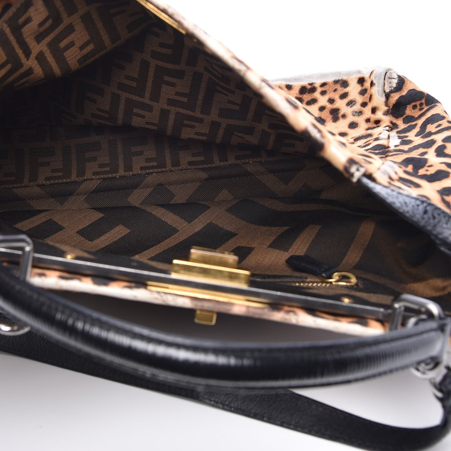 Calf Hair Leopard Print Zucca Large Peekaboo Iconic Satchel Tobacco