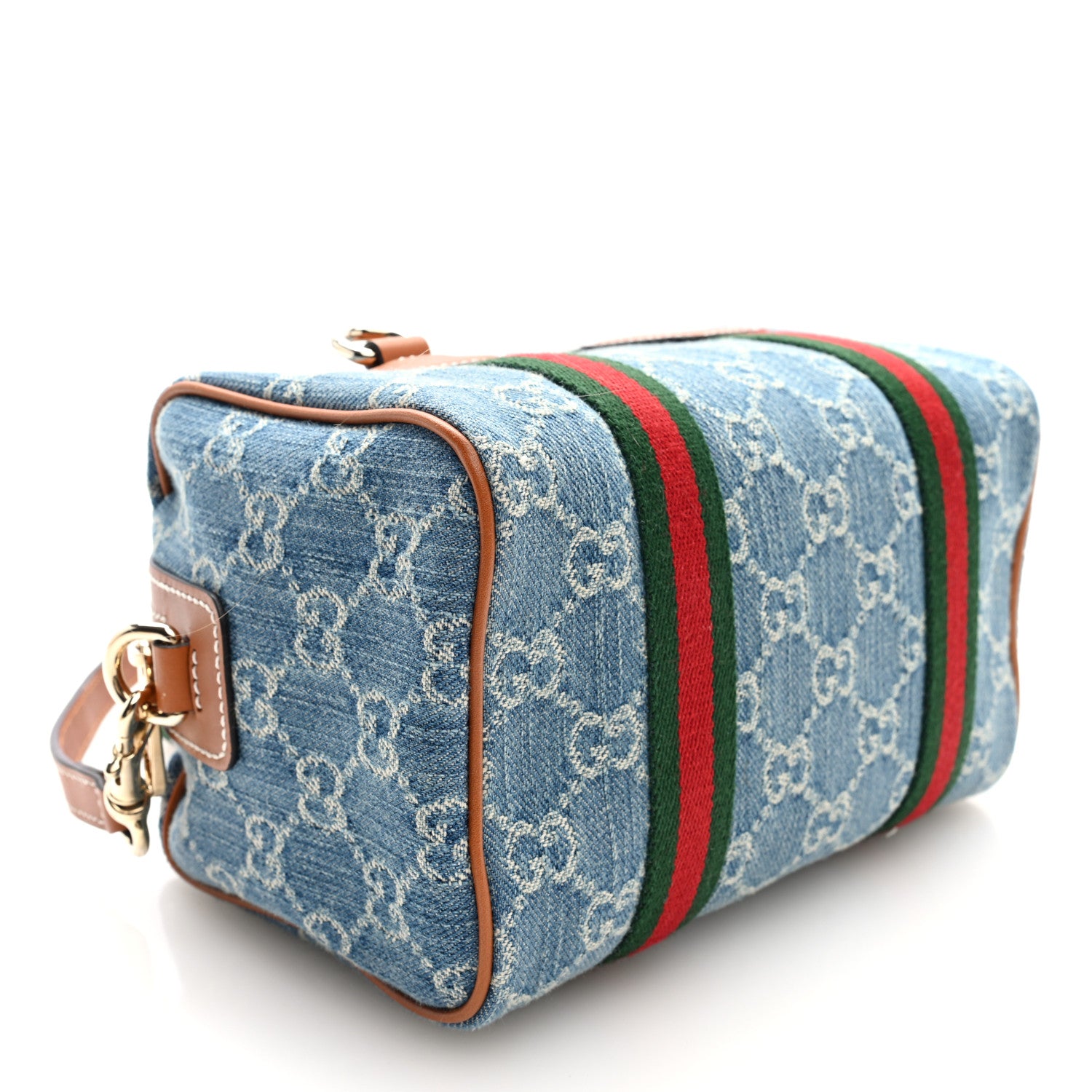 Gucci GG Denim Calfskin Web Mini GG Top Handle Bag Light Blue White 4 of 9