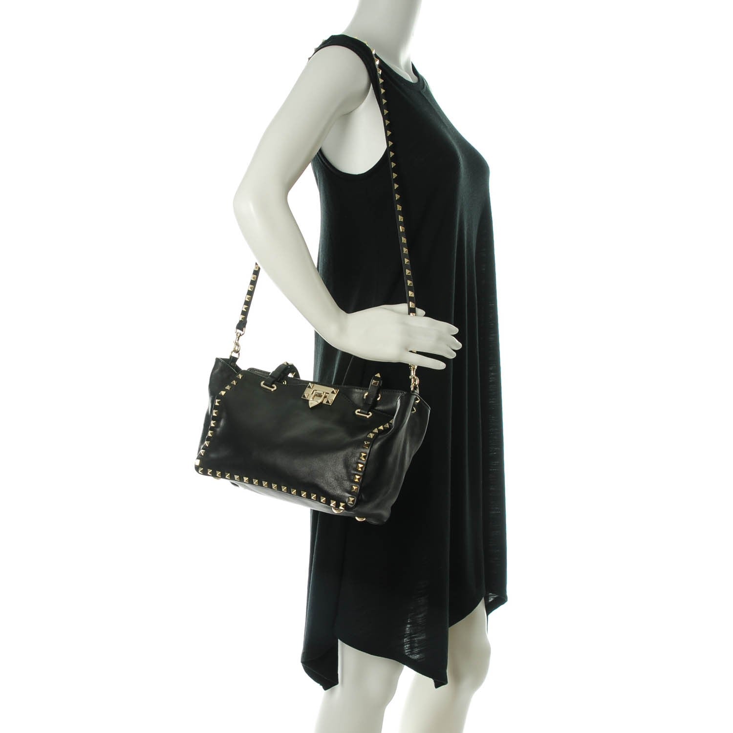 Valentino Garavani Vitello Small Rockstud Tote Black 2 of 8