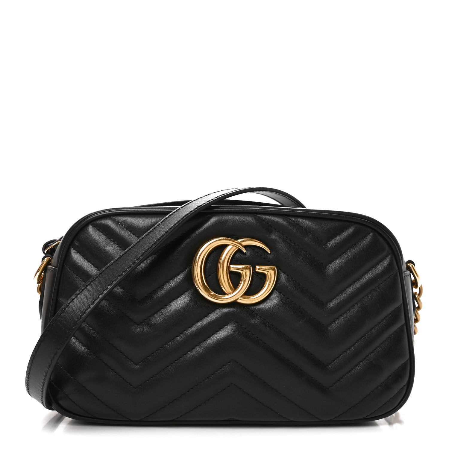 Gucci Calfskin Matelasse Small GG Marmont Chain Shoulder Bag Black 1 of 10