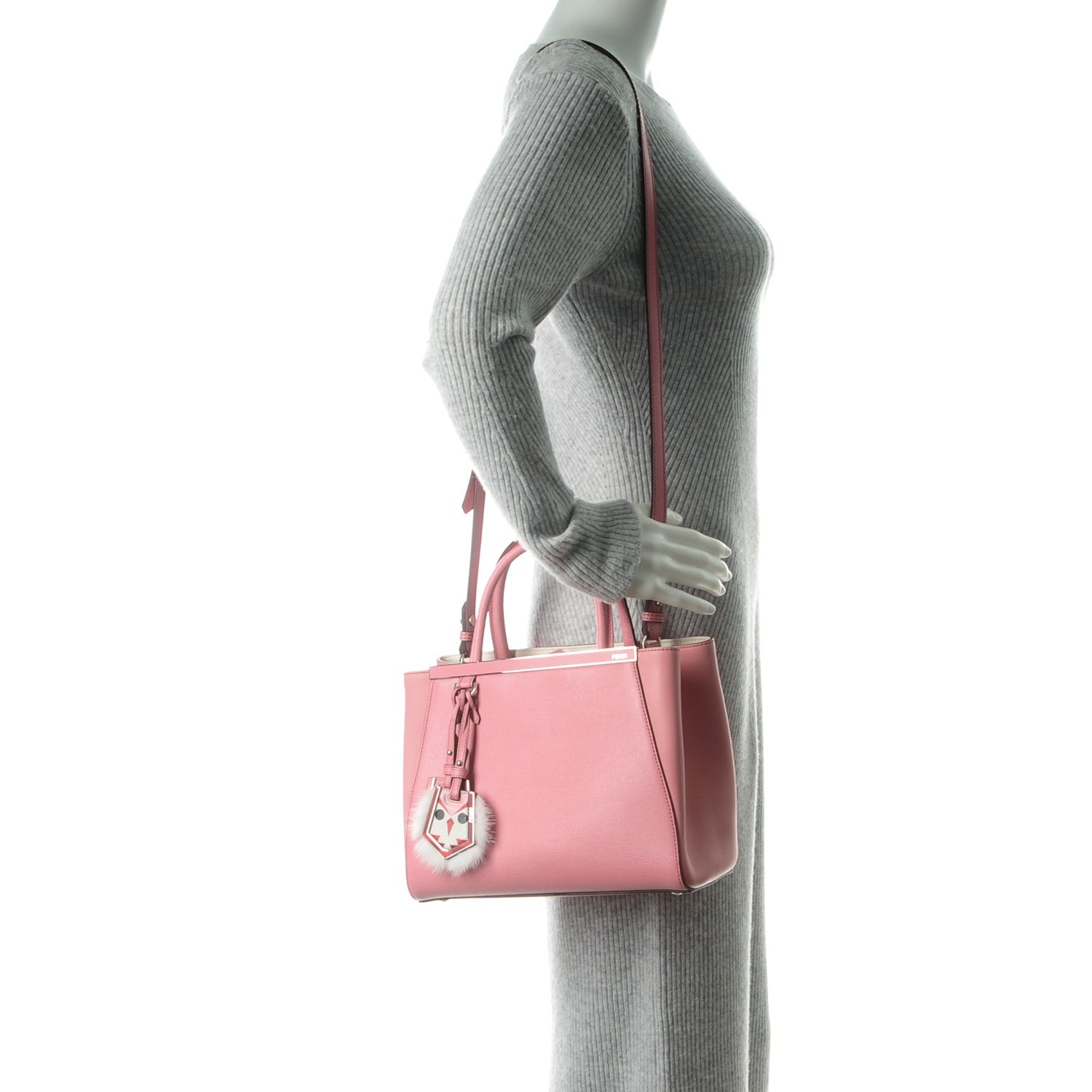 Fendi Vitello Elite Flamingo Mink Monster Charm Petite 2Jours Tote Pink Multicolor 2 of 8