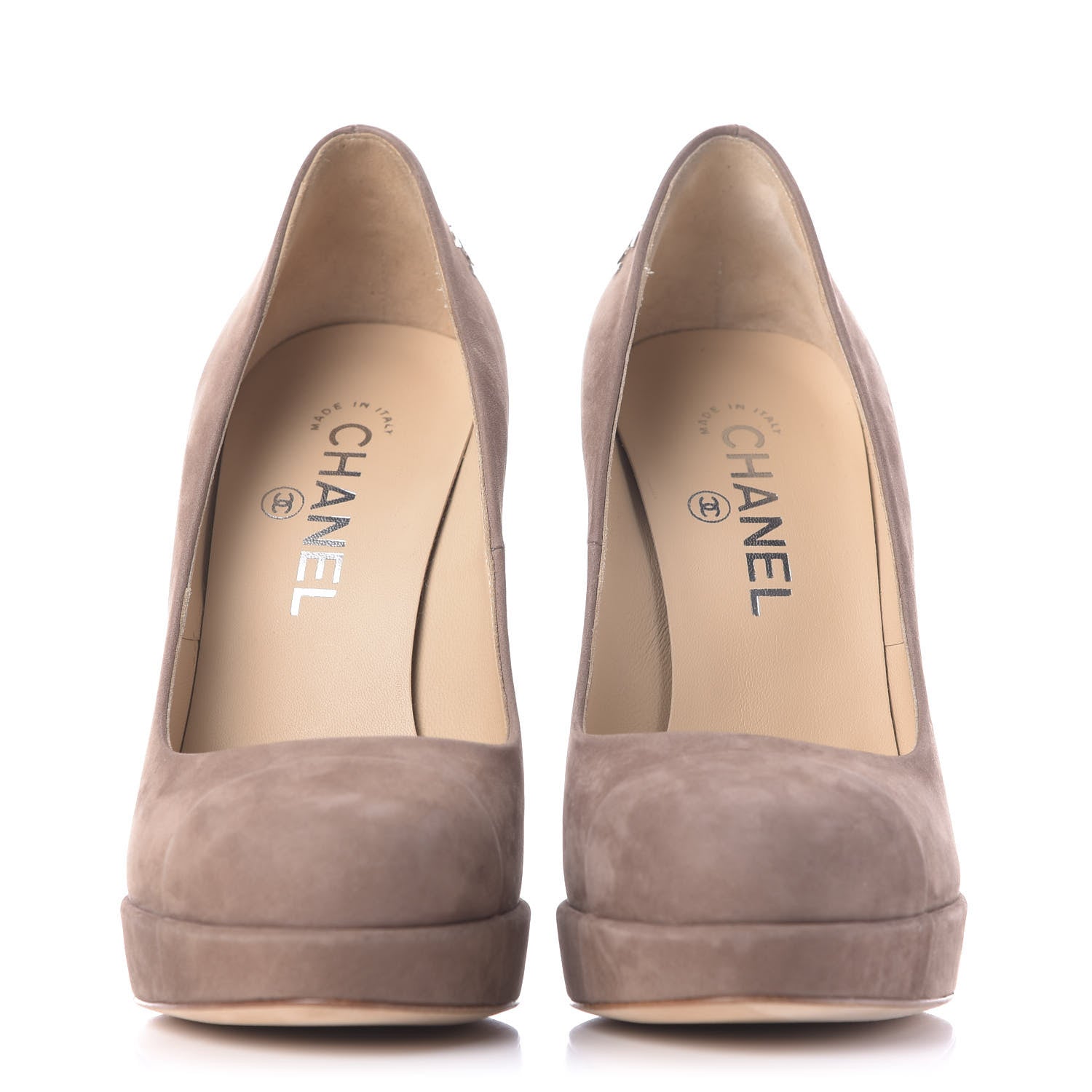 Chanel Suede CC Cap Toe Pumps 37.5 Beige 2 of 13
