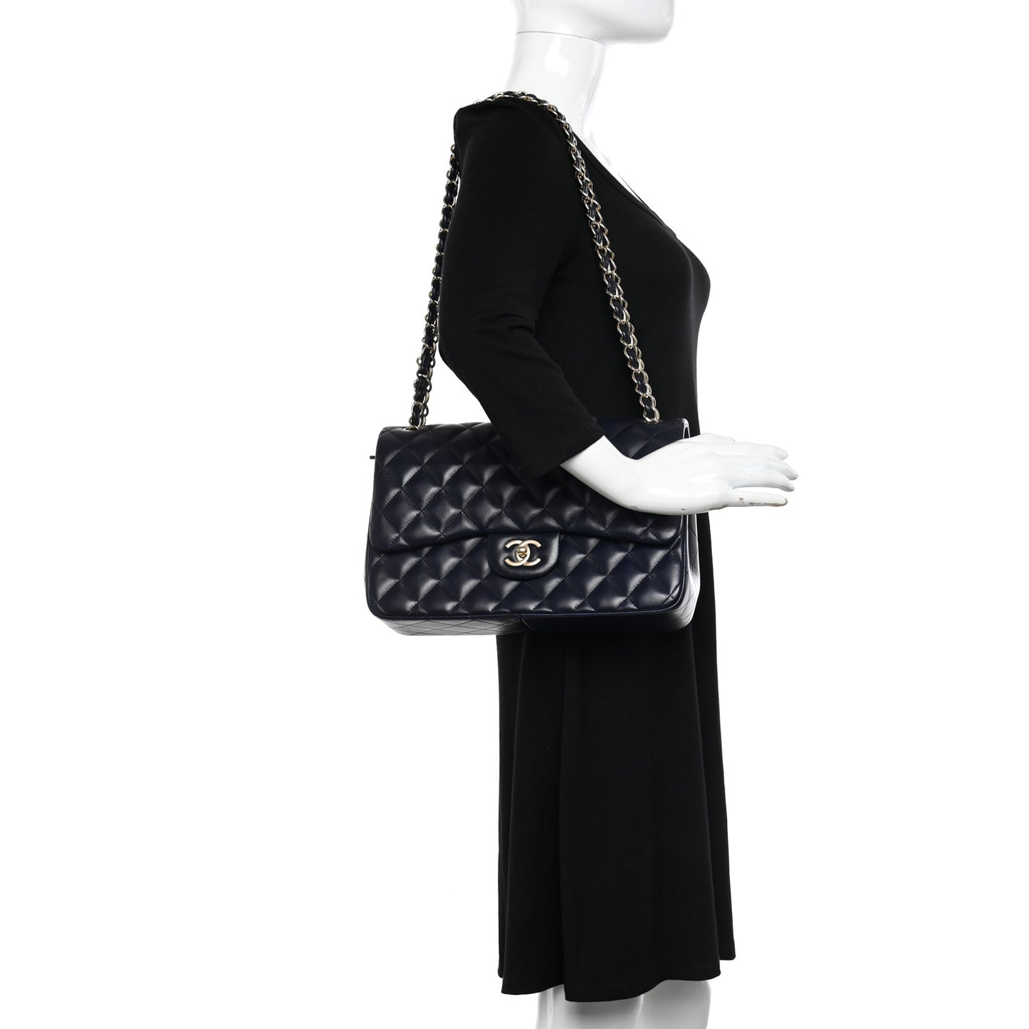 Lambskin Quilted Jumbo Double Flap Navy Blue