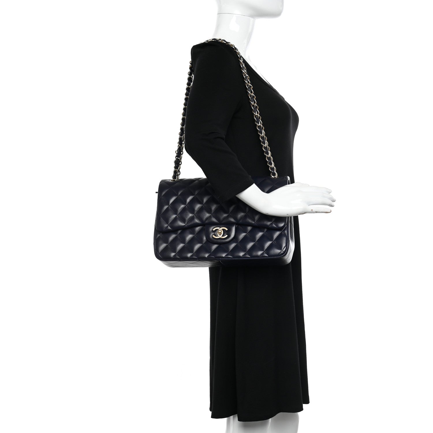 Chanel Lambskin Quilted Jumbo Double Flap Navy Blue 2 of 10