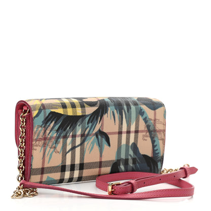 Burberry Haymarket Check Floral Print Henley Wallet On Chain Plum Pink Pewter Blue 2 of 8