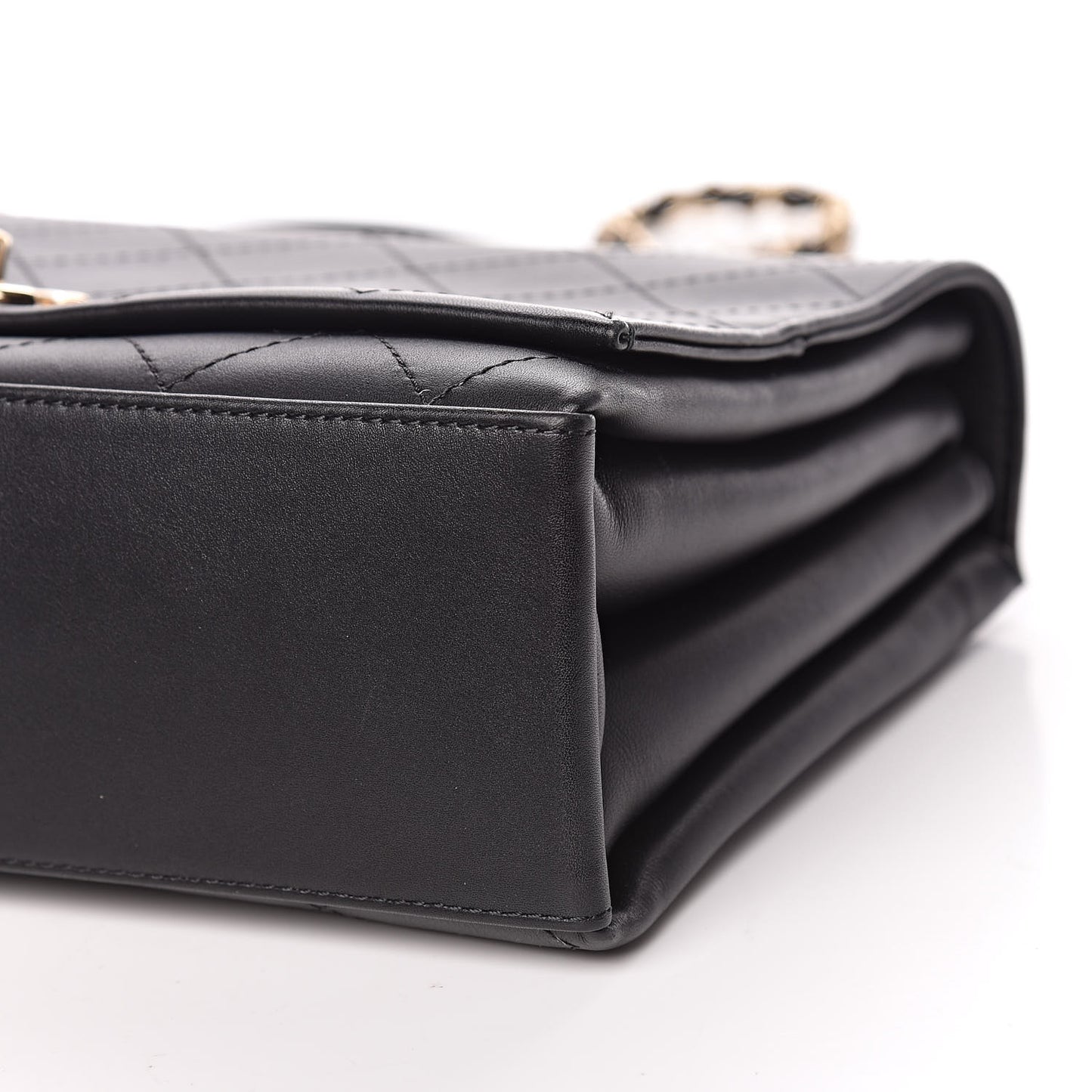 Calfskin Stitched Large Flap Black