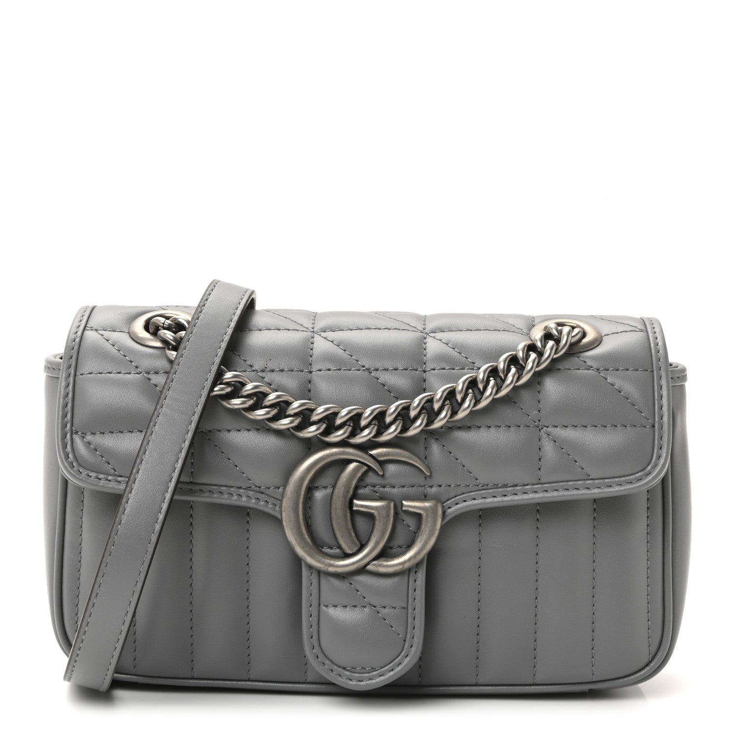 Gucci Calfskin Matelasse Aria Mini GG Marmont Shoulder Bag Deep Grey 1 of 9
