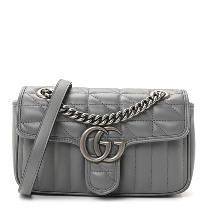 Gucci Calfskin Matelasse Aria Mini GG Marmont Shoulder Bag Deep Grey 1 of 9