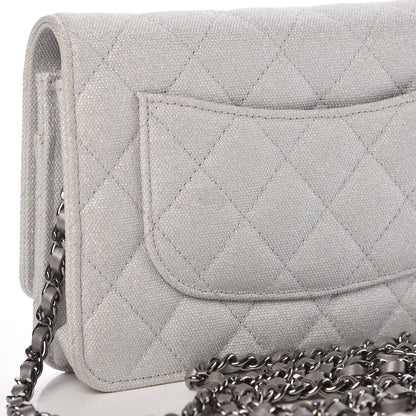 Chanel Metallic Canvas Quilted Space Charms Wallet On Chain WOC Silver 11 of 11