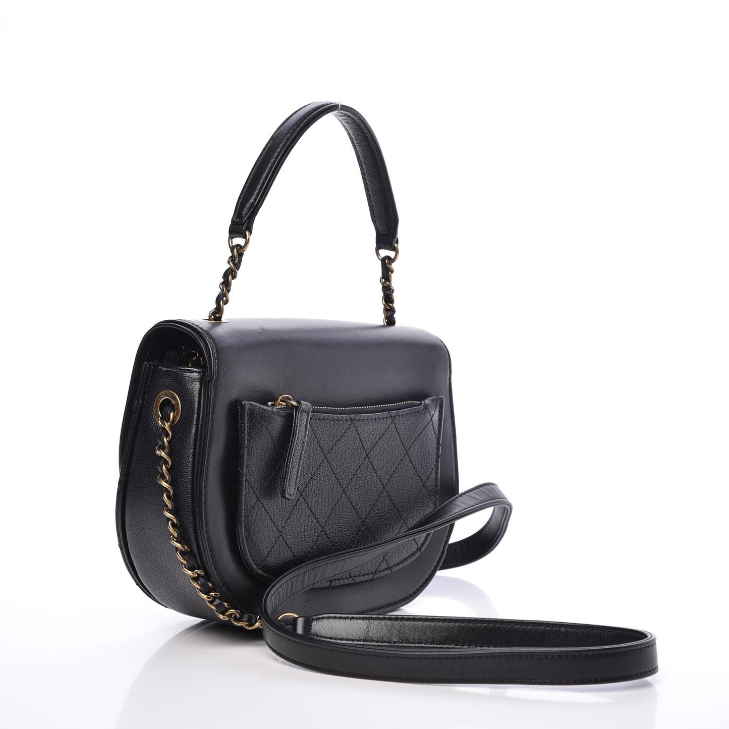 Shiny Calfskin Goatskin Quilted Small Coco Curve Messenger Flap Black