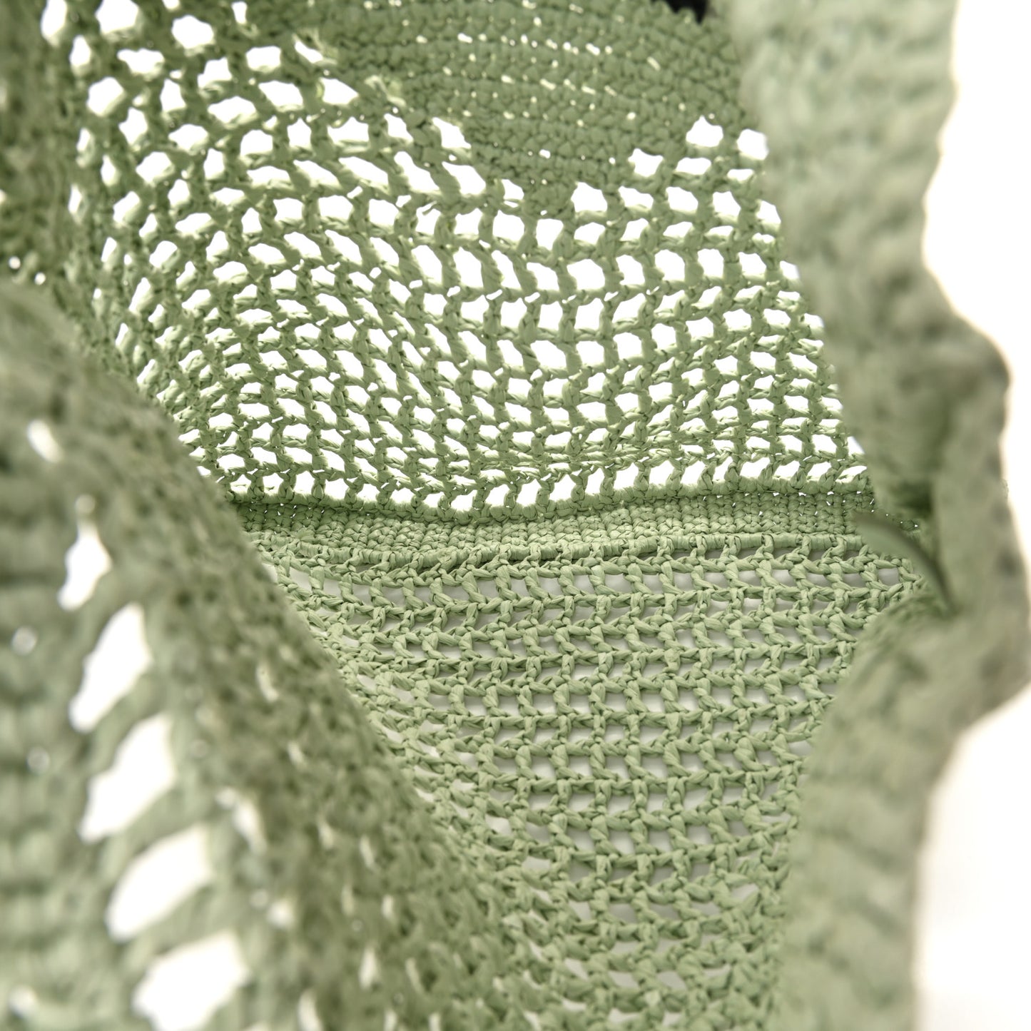 Yarn Raffia Effect Crochet Logo Embroidered Tote Bag Acqua