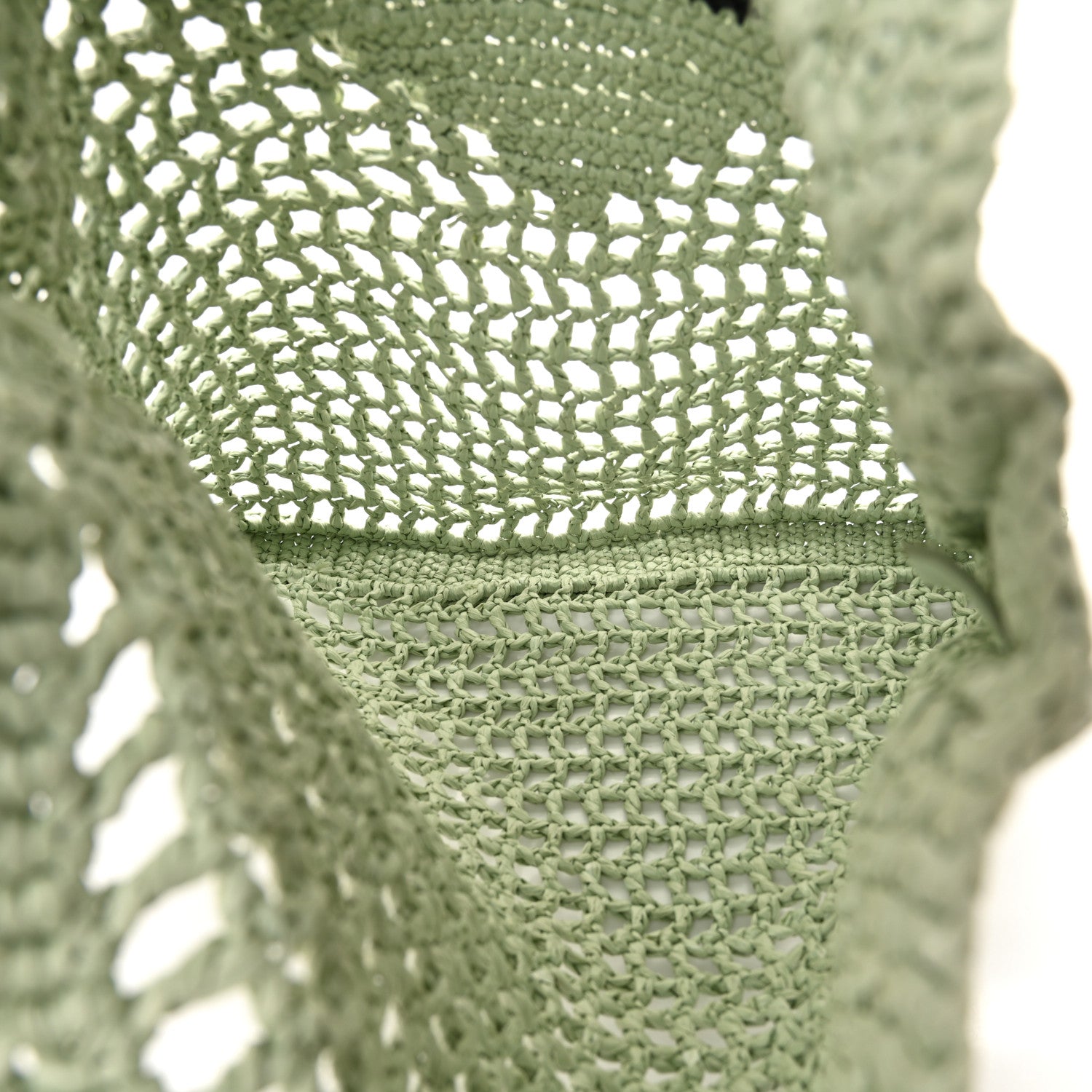 Prada Yarn Raffia Effect Crochet Logo Embroidered Tote Bag Acqua 5 of 10