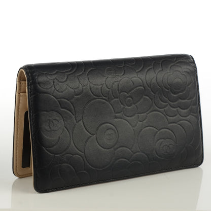 Chanel Lambskin Camellia Embossed Yen Wallet Black 3 of 9